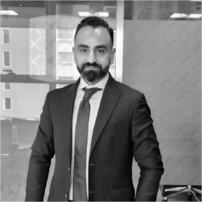 Ibrahim Krishan's headshot, grayscale