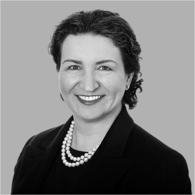 Oxana Iatsyk's headshot, grayscale